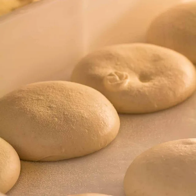 Ferske pizzadeigboller til heving.